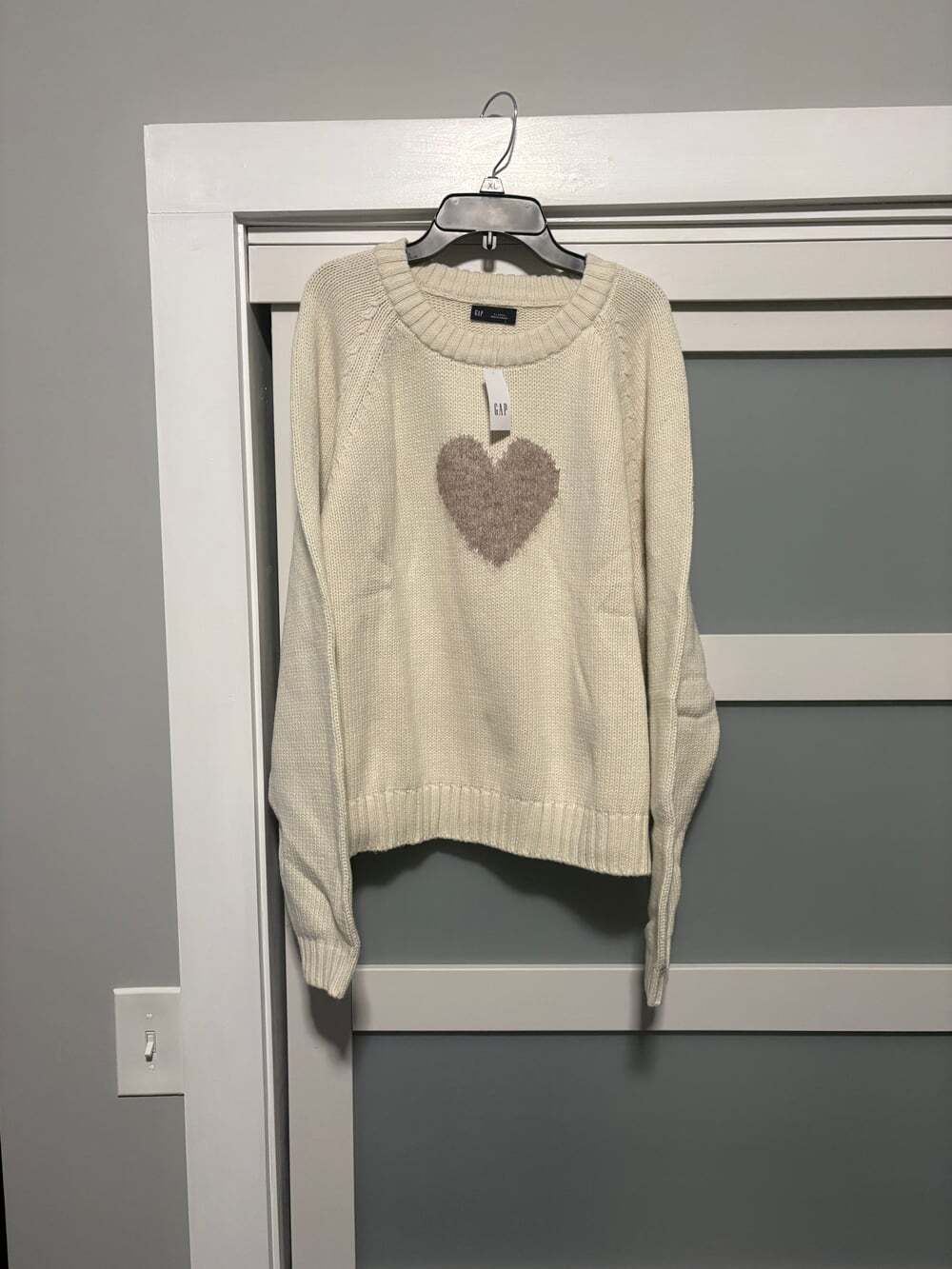 Ladies GAP Wool Heart Cotton Blend Cable Knit Sweater sz XL Cream Brown NWT